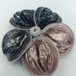 Große Vintage Brosche Blume Metall Emaille Schwarz Rosa Statement Schmuck