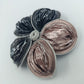 Große Vintage Brosche Blume Metall Emaille Schwarz Rosa Statement Schmuck