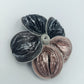 Große Vintage Brosche Blume Metall Emaille Schwarz Rosa Statement Schmuck