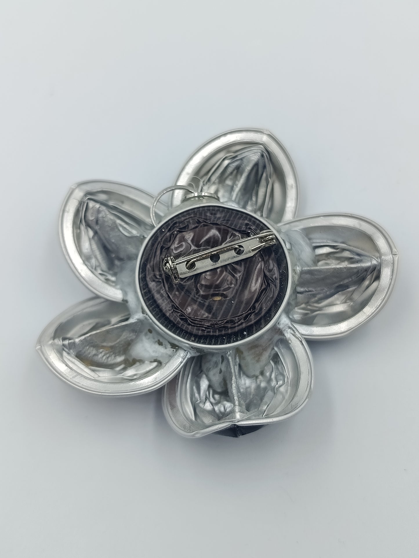 Große Vintage Brosche Blume Metall Emaille Schwarz Rosa Statement Schmuck