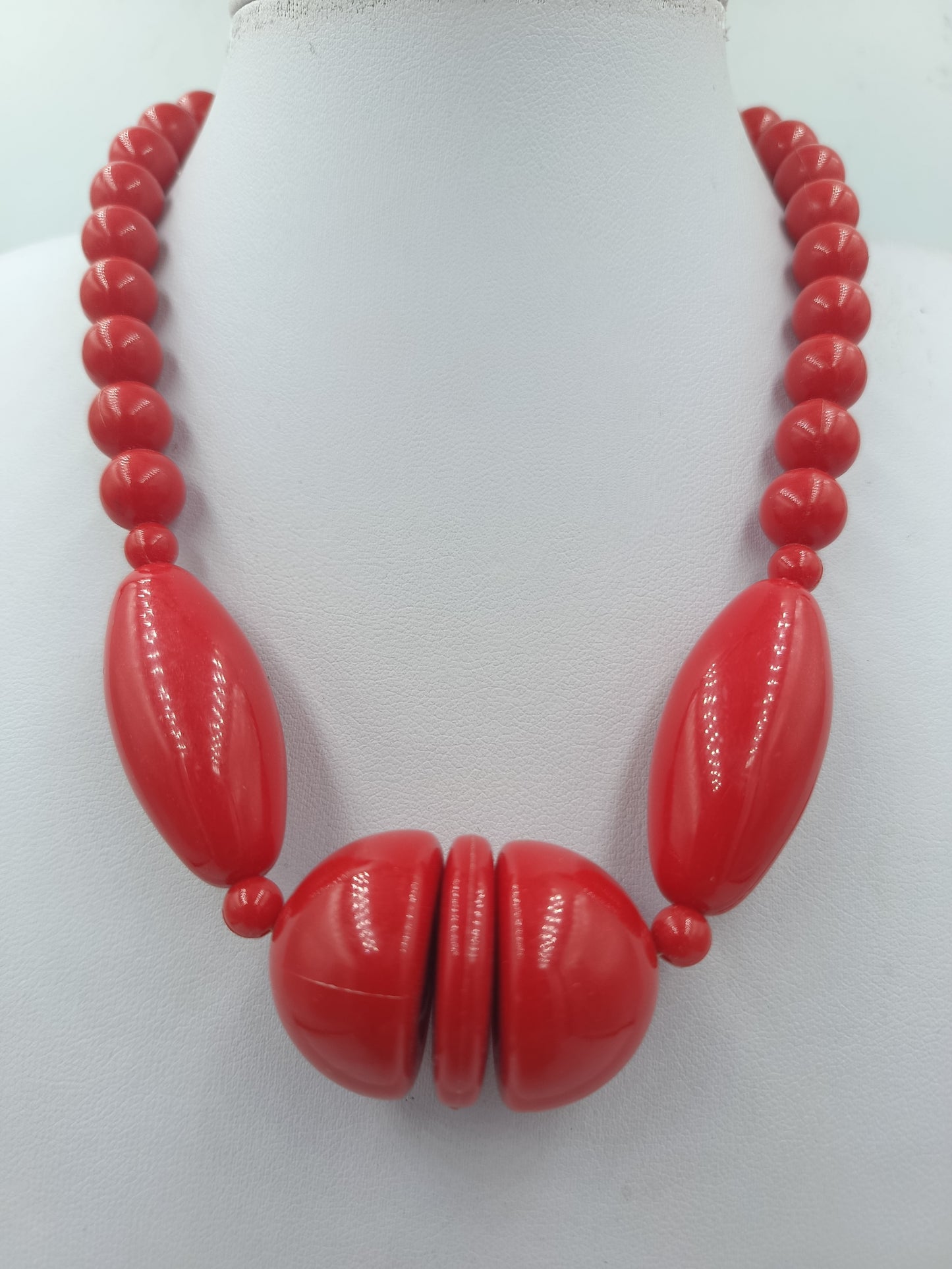 Statement Kette Rot große Perlen Vintage Halskette auffällig Modeschmuck