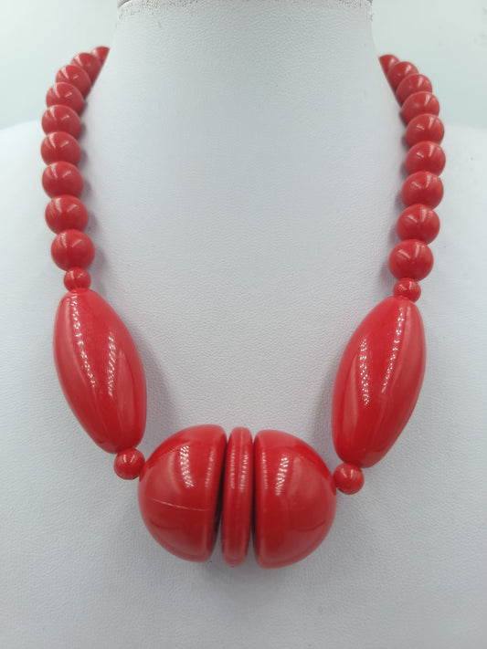 Statement Kette Rot große Perlen Vintage Halskette auffällig Modeschmuck