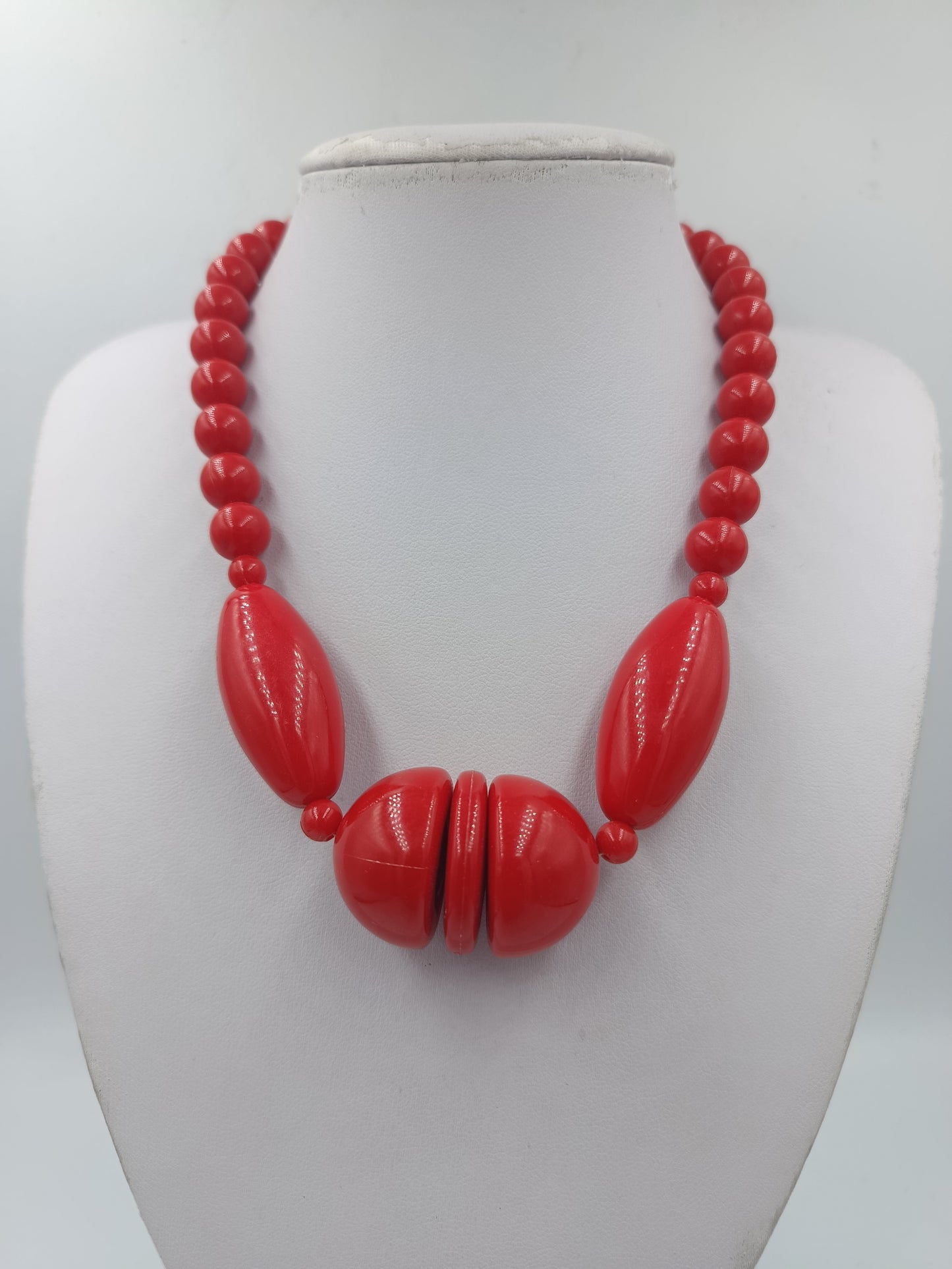 Statement Kette Rot große Perlen Vintage Halskette auffällig Modeschmuck