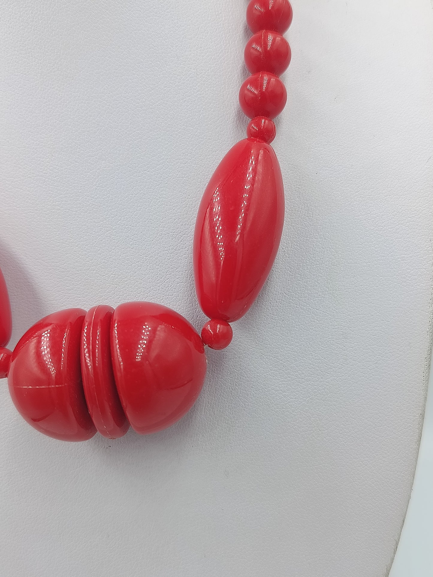 Statement Kette Rot große Perlen Vintage Halskette auffällig Modeschmuck