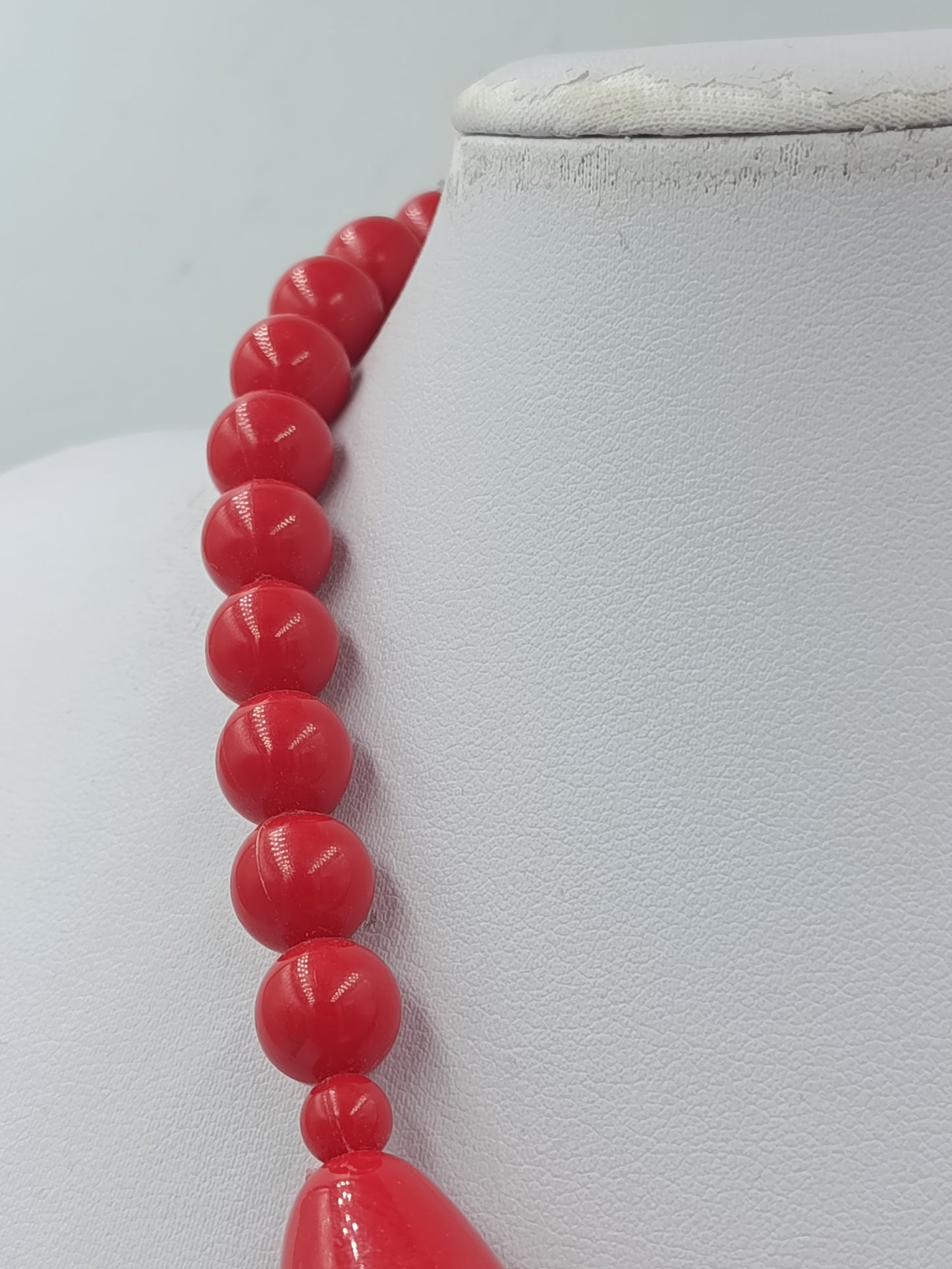 Statement Kette Rot große Perlen Vintage Halskette auffällig Modeschmuck