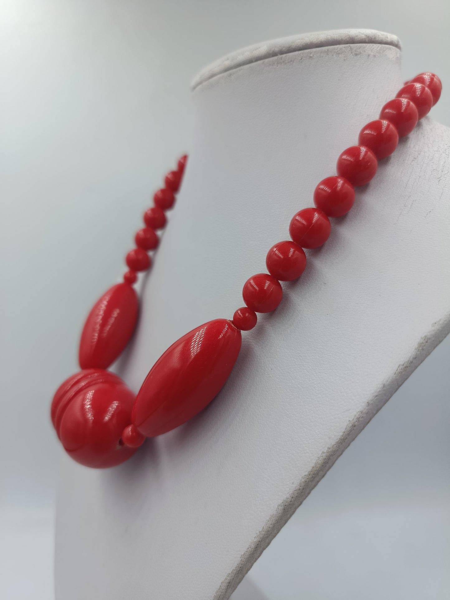 Statement Kette Rot große Perlen Vintage Halskette auffällig Modeschmuck