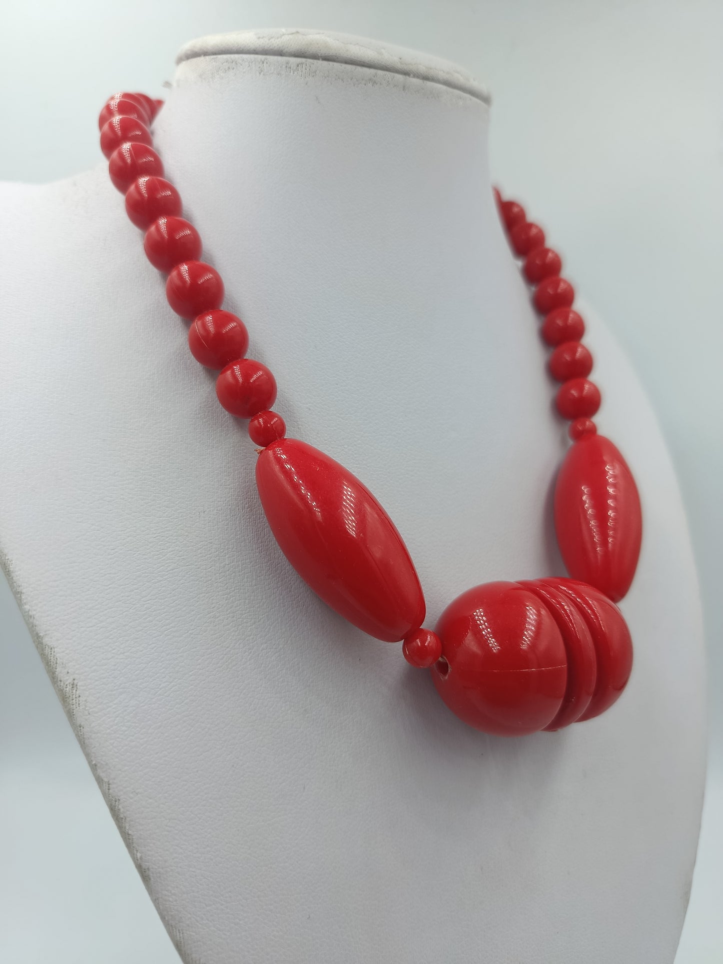 Statement Kette Rot große Perlen Vintage Halskette auffällig Modeschmuck