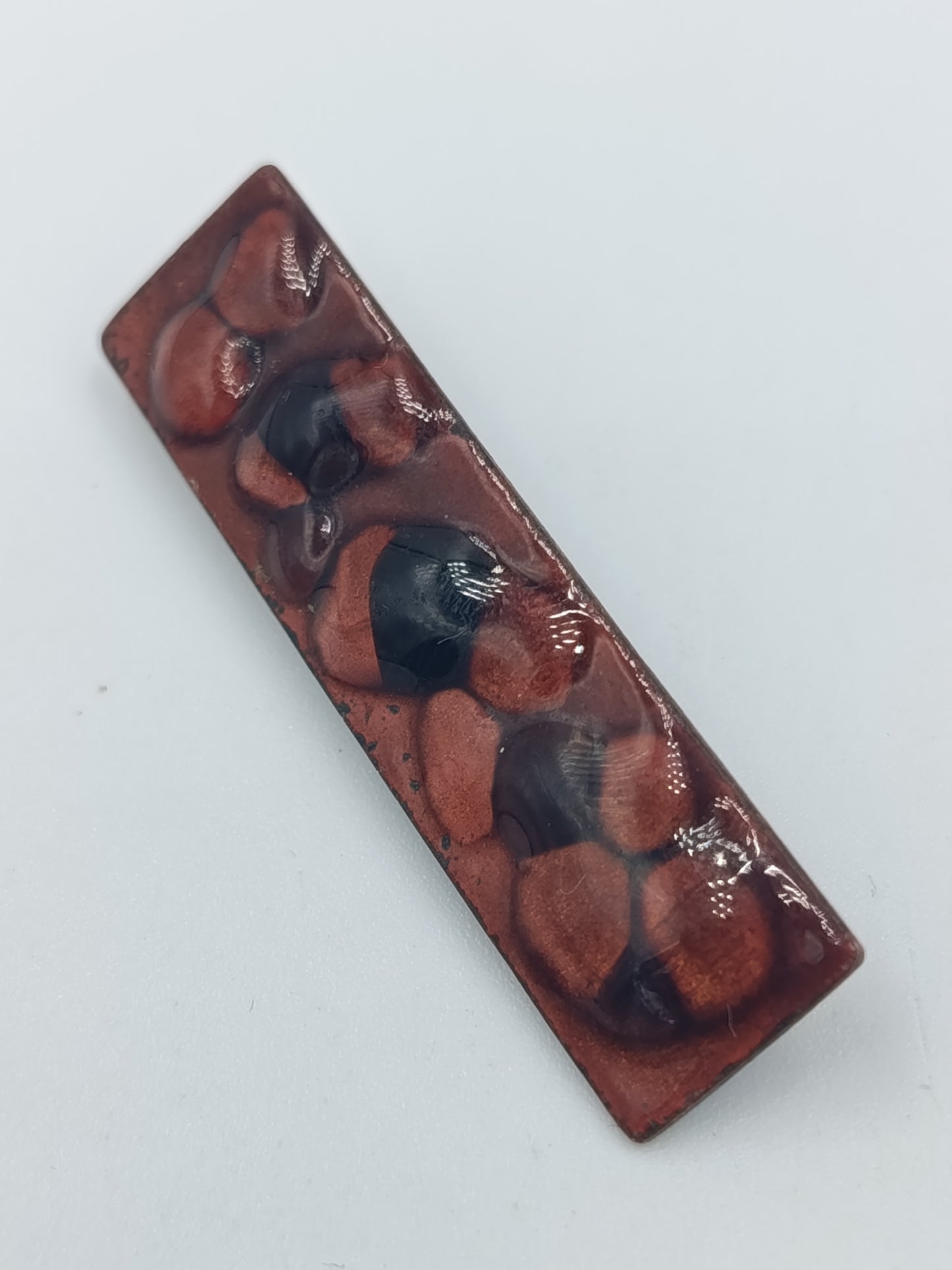 Vintage Brosche Emaille braun schwarz geometrisch rechteckig Schmuck