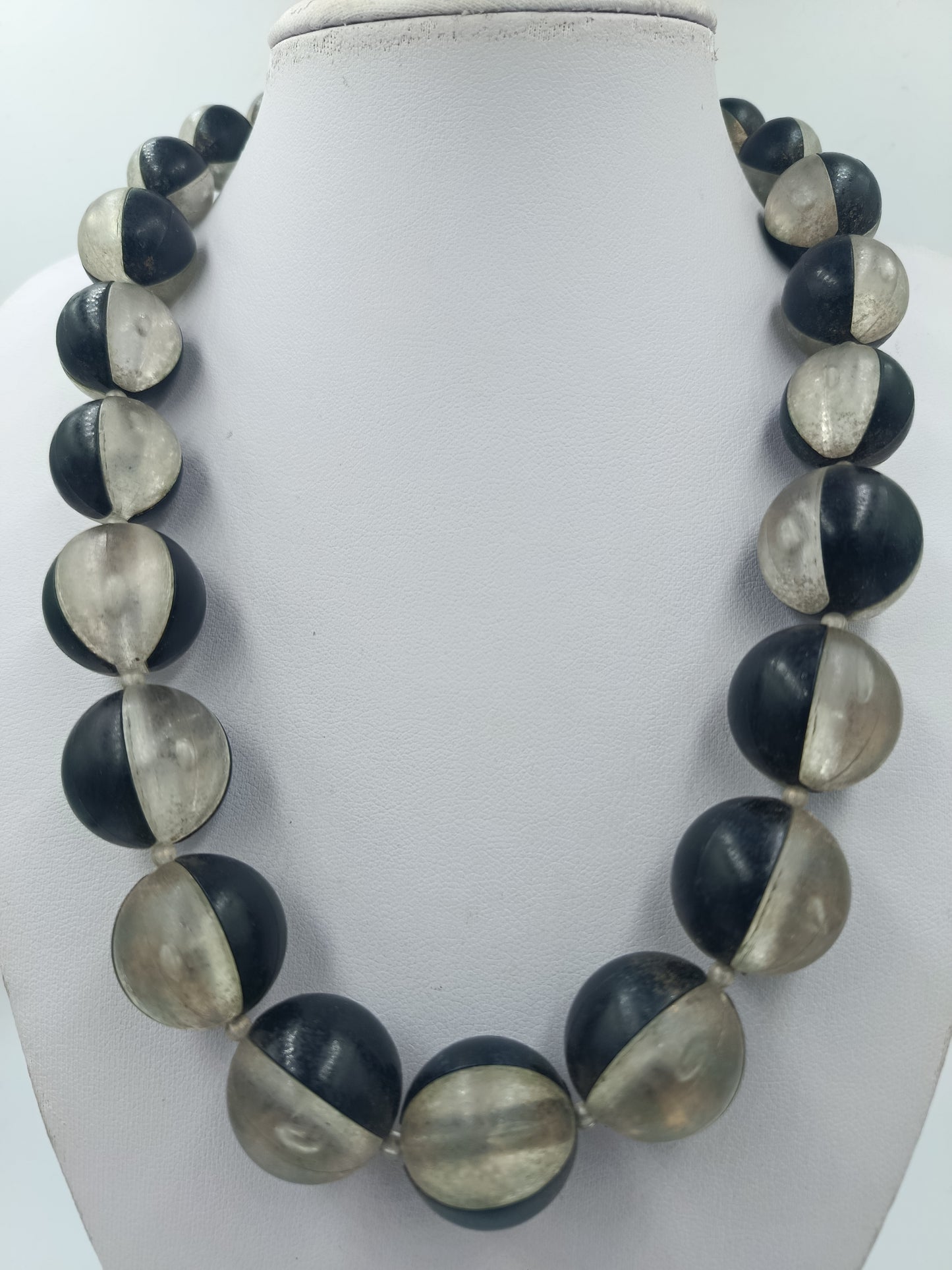 Vintage Kette schwarz grau große Perlen Statement Halskette Retro
