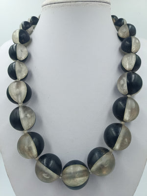 Vintage Kette schwarz grau große Perlen Statement Halskette Retro