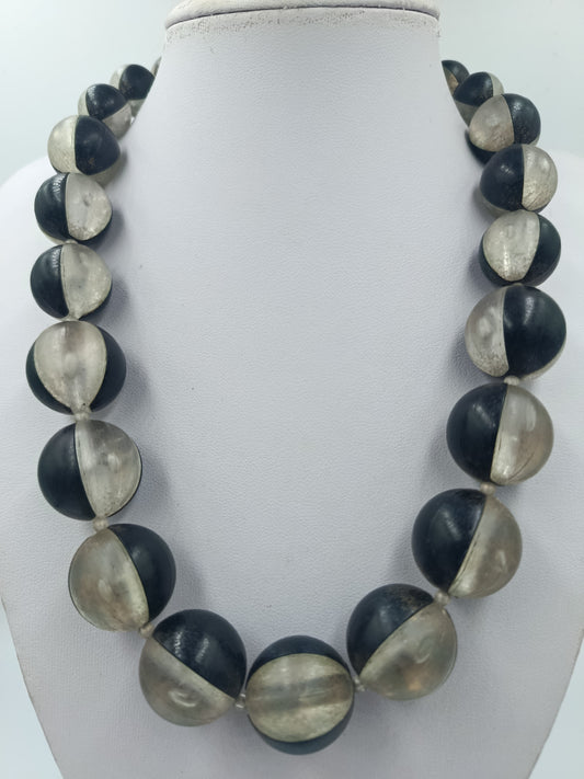 Vintage Kette schwarz grau große Perlen Statement Halskette Retro