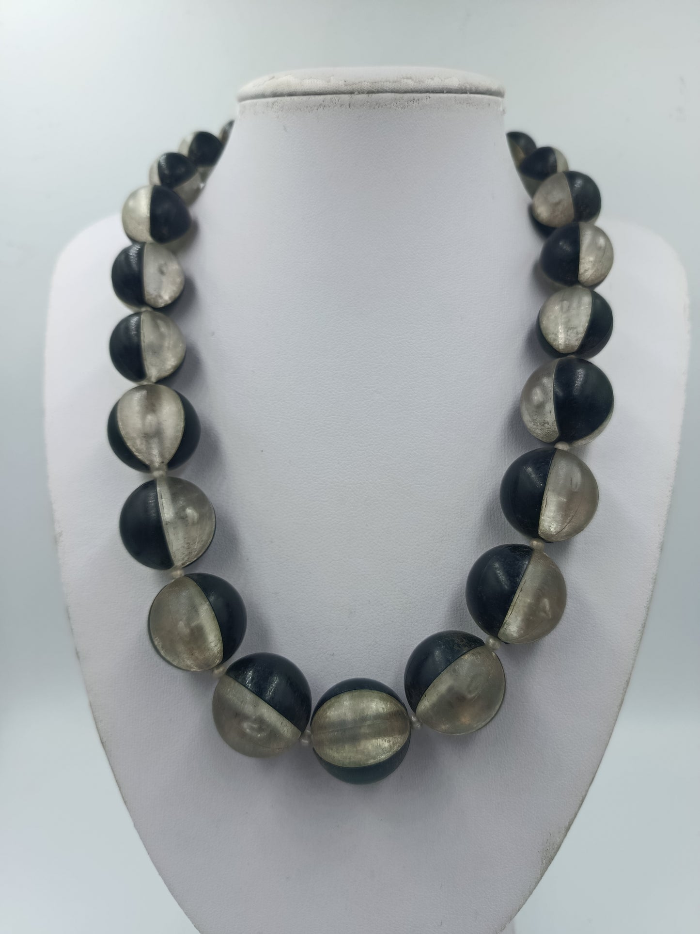 Vintage Kette schwarz grau große Perlen Statement Halskette Retro