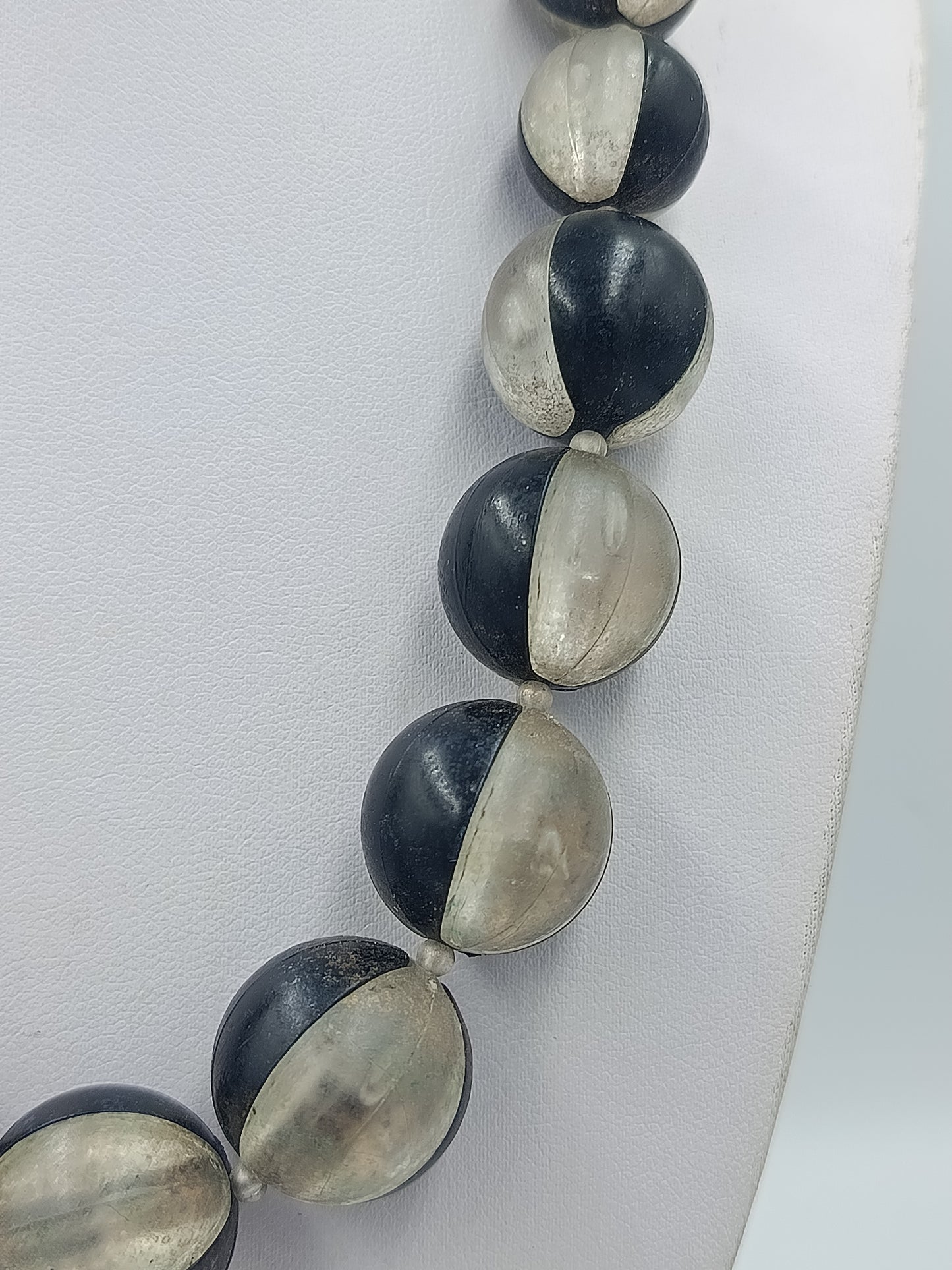 Vintage Kette schwarz grau große Perlen Statement Halskette Retro
