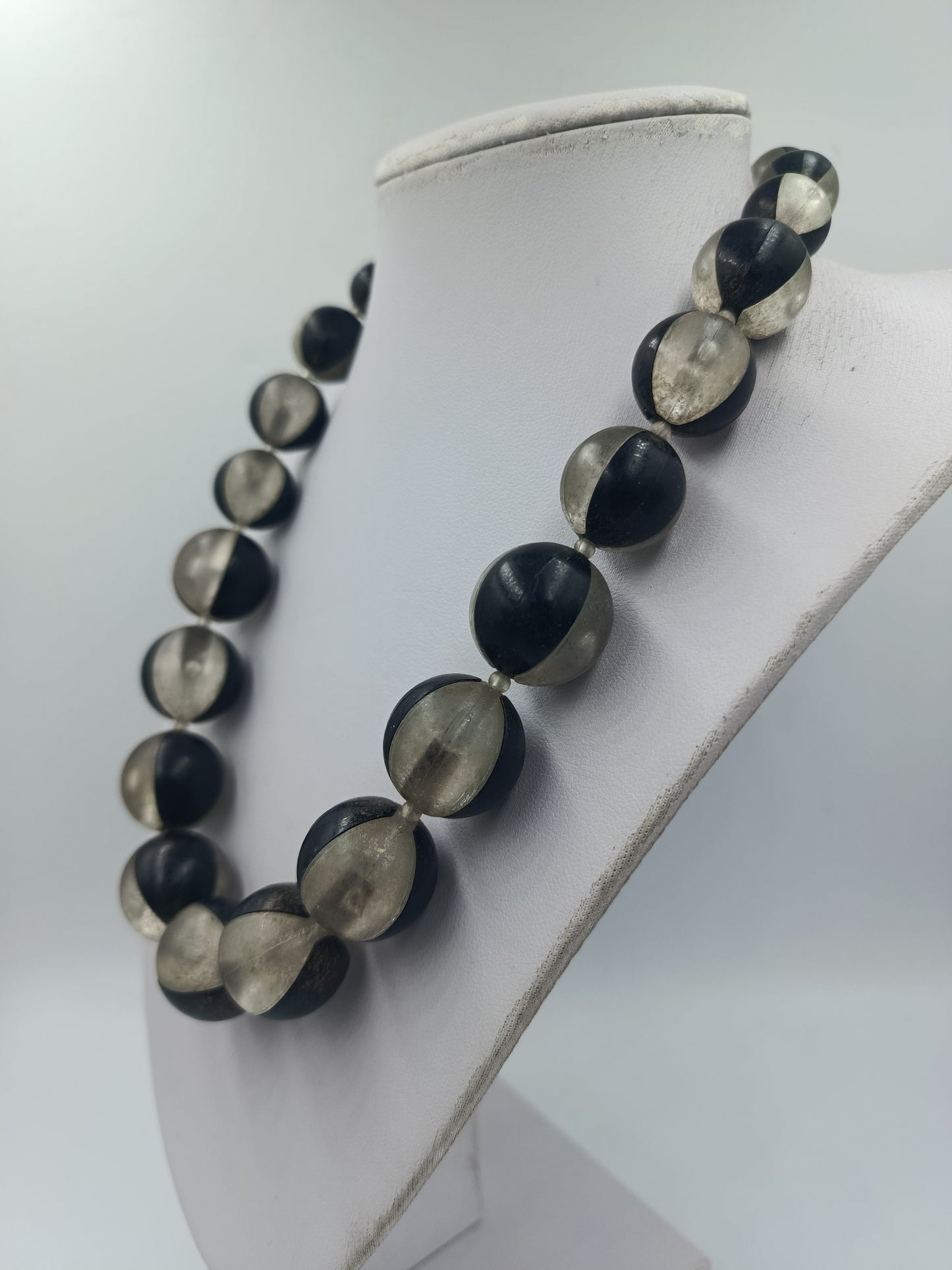 Vintage Kette schwarz grau große Perlen Statement Halskette Retro