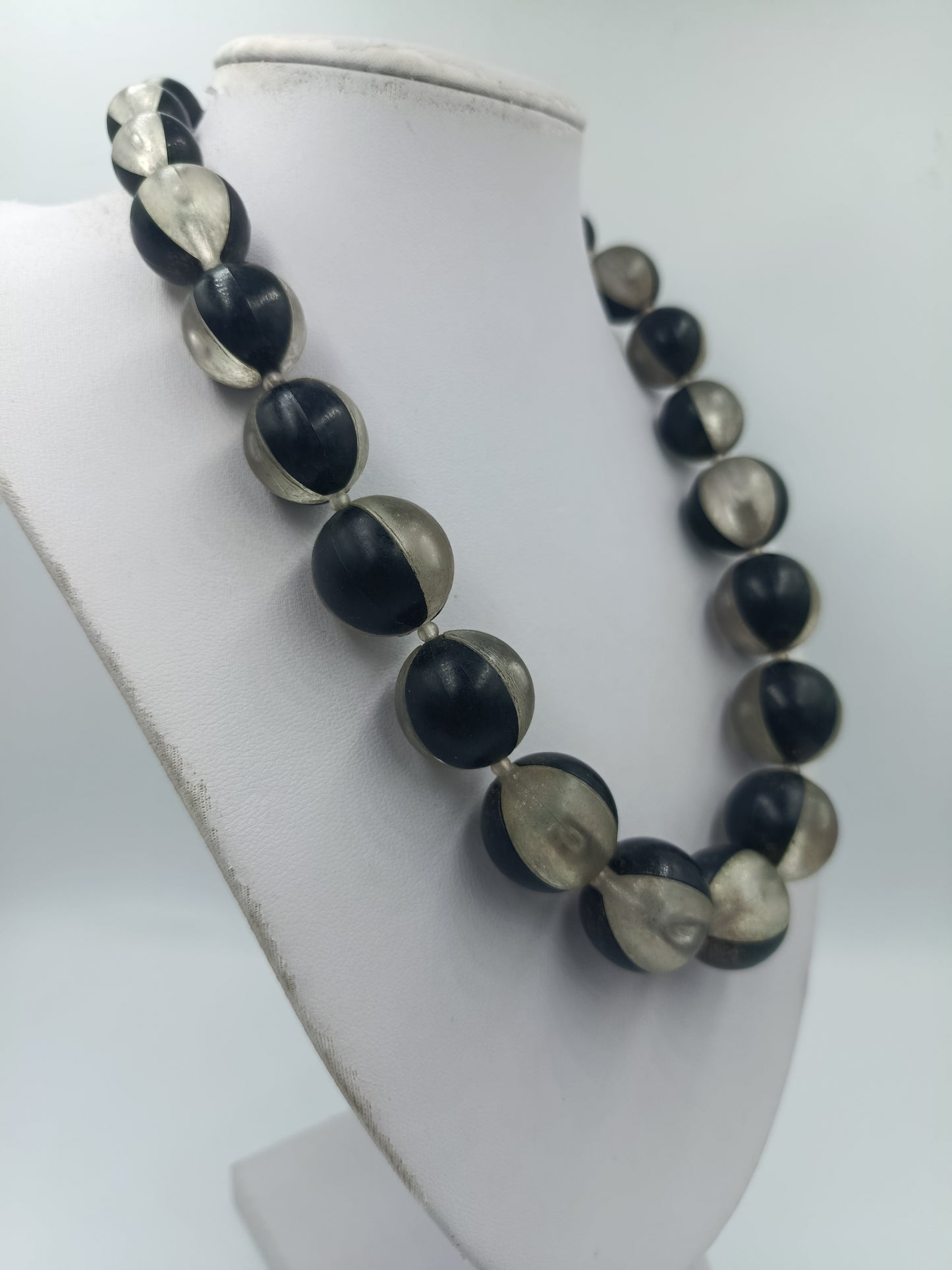 Vintage Kette schwarz grau große Perlen Statement Halskette Retro