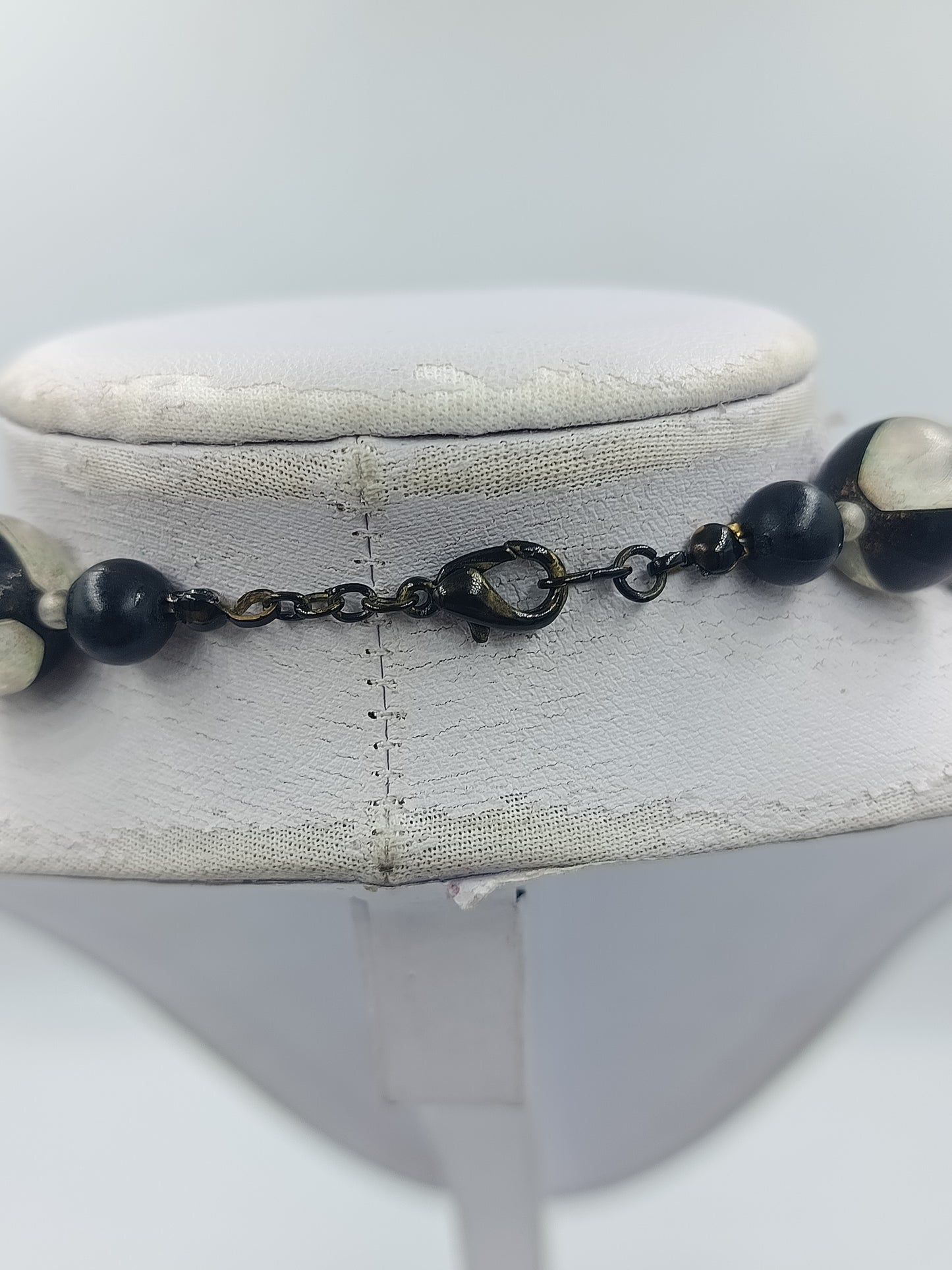 Vintage Kette schwarz grau große Perlen Statement Halskette Retro