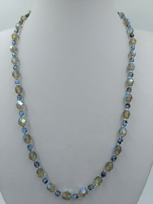 Vintage Glasperlenkette blau gold schimmernd facettiert elegant Halskette