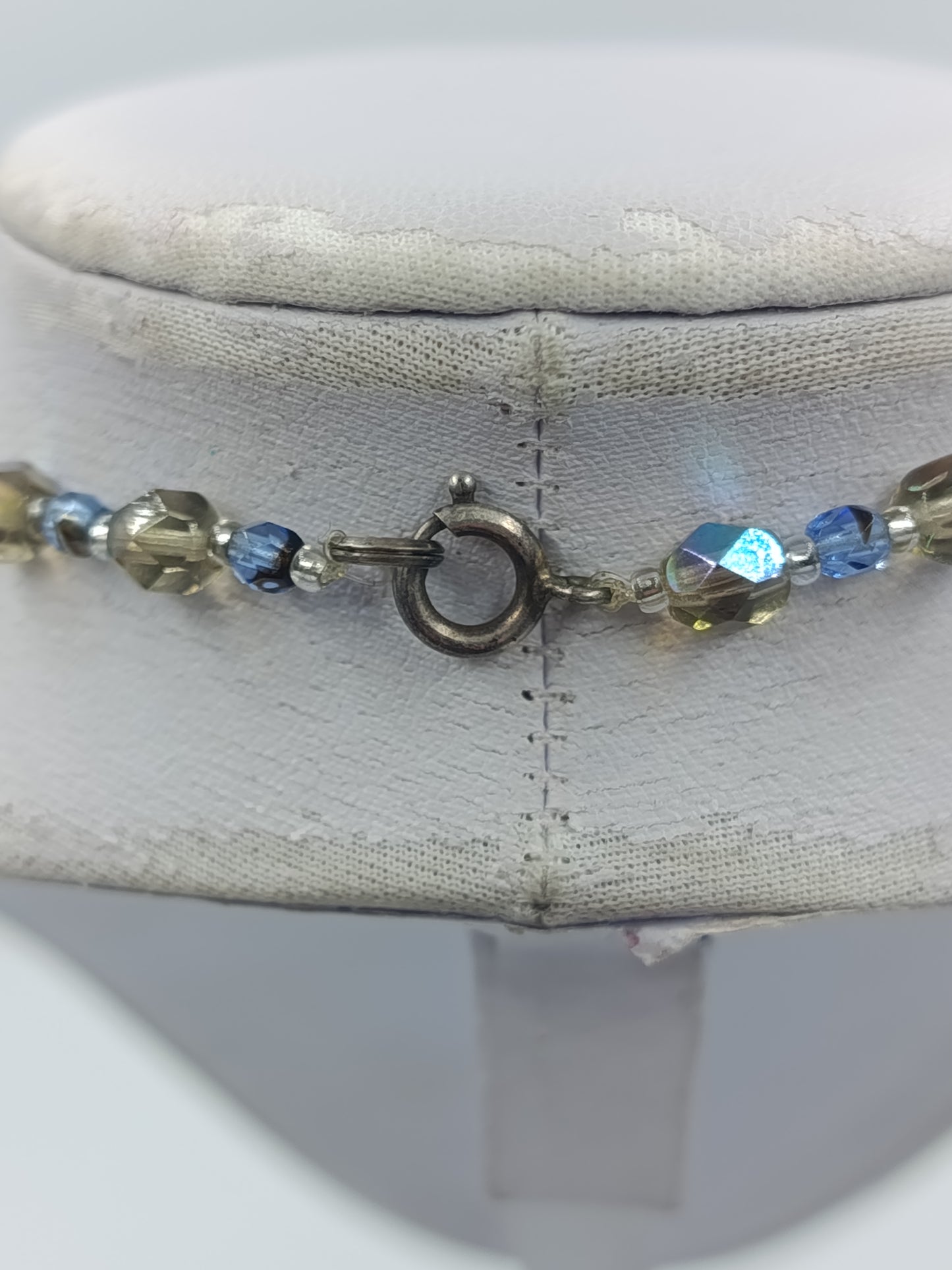 Vintage Glasperlenkette blau gold schimmernd facettiert elegant Halskette
