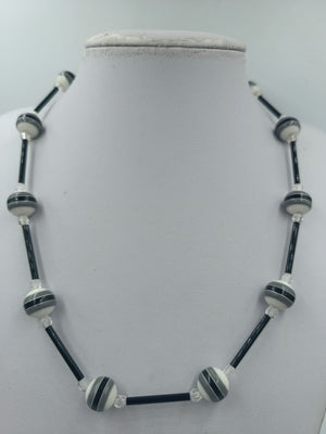 Vintage Kette schwarz weiß geometrisch 925 Silber Verschluss Retro Halskette