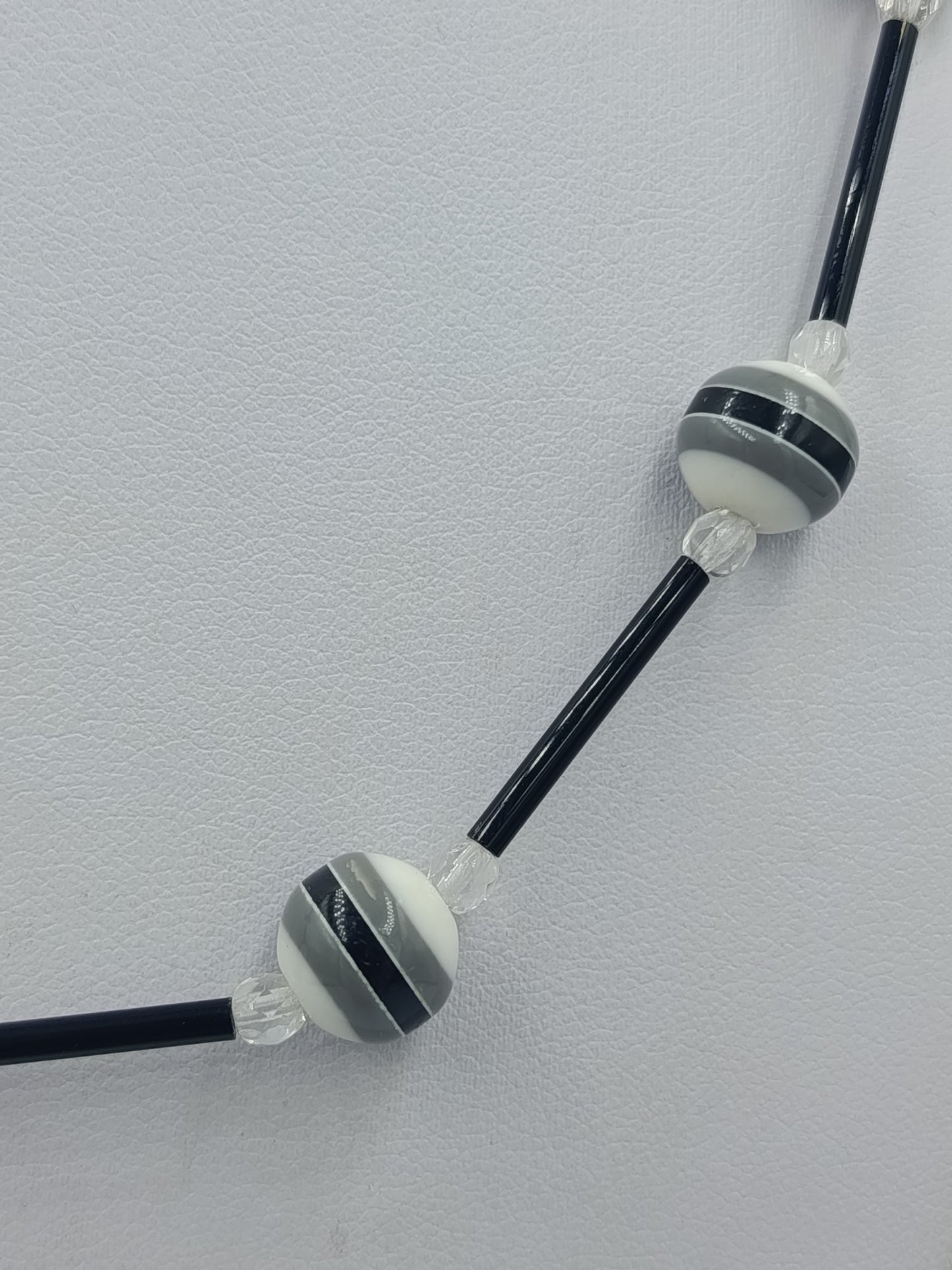 Vintage Kette schwarz weiß geometrisch 925 Silber Verschluss Retro Halskette
