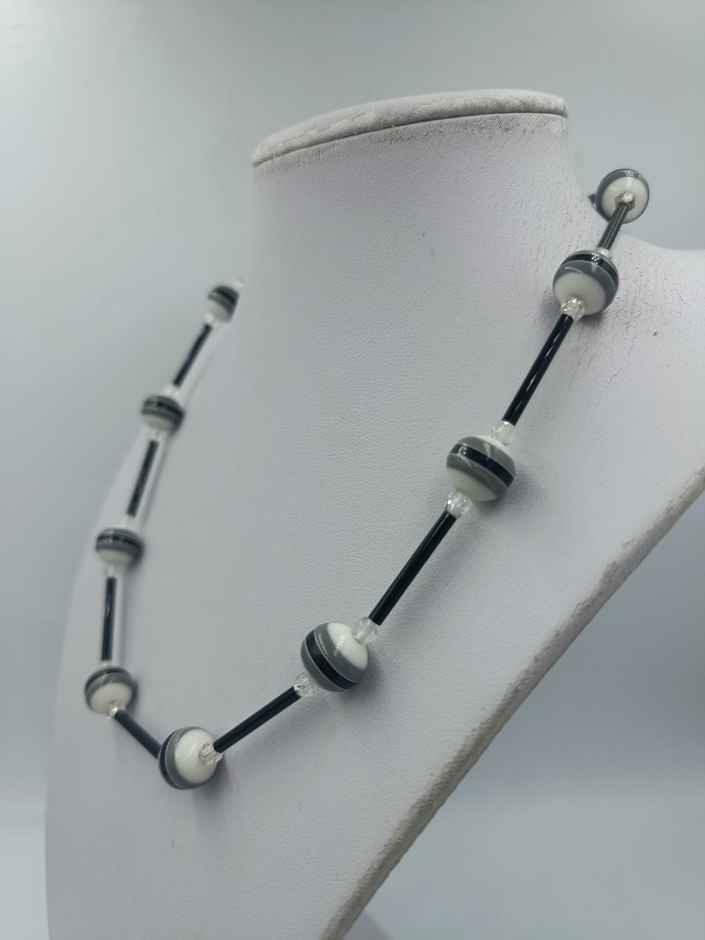 Vintage Kette schwarz weiß geometrisch 925 Silber Verschluss Retro Halskette