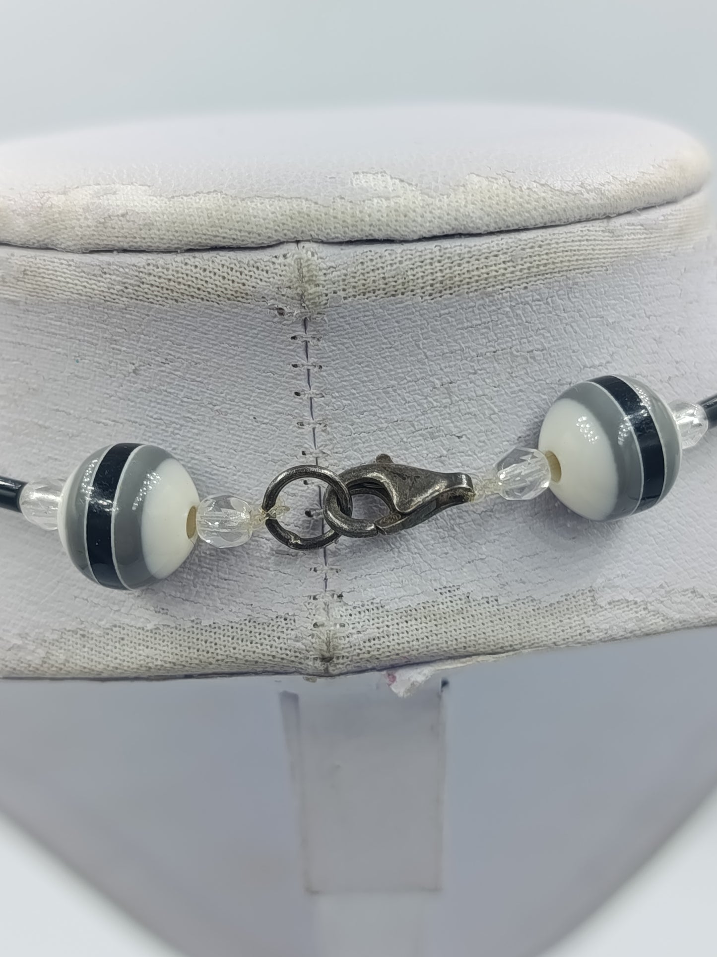 Vintage Kette schwarz weiß geometrisch 925 Silber Verschluss Retro Halskette