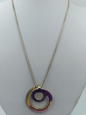 Vintage Kette mit Emaille Anhänger lila gold rosa 45 cm Retro Schmuck
