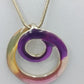 Vintage Kette mit Emaille Anhänger lila gold rosa 45 cm Retro Schmuck