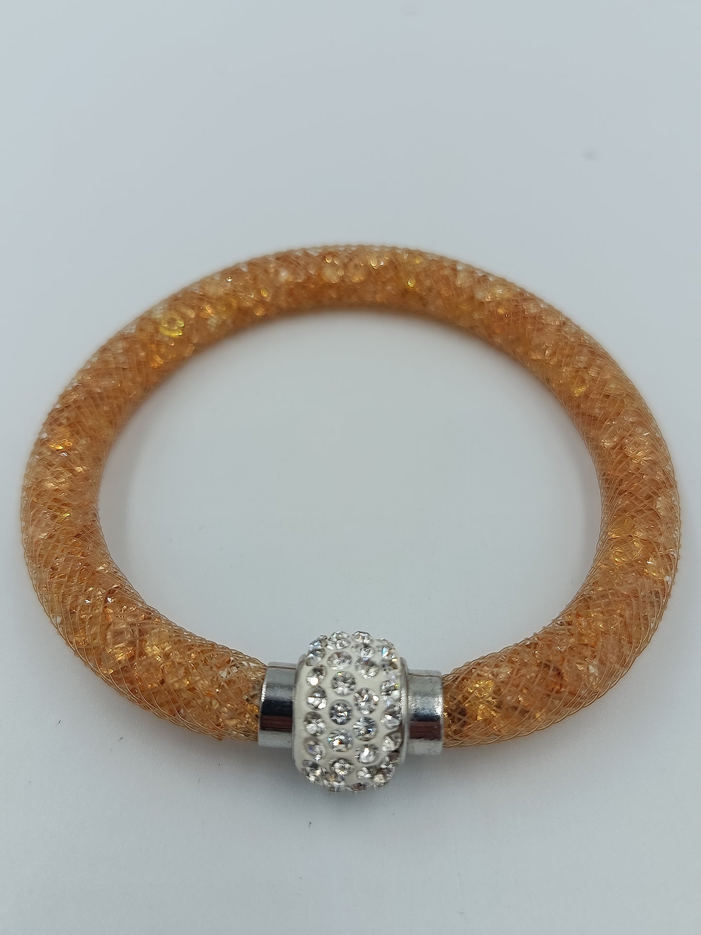 Glitzer Mesh Armband orange mit Strass funkelnd  elegant
