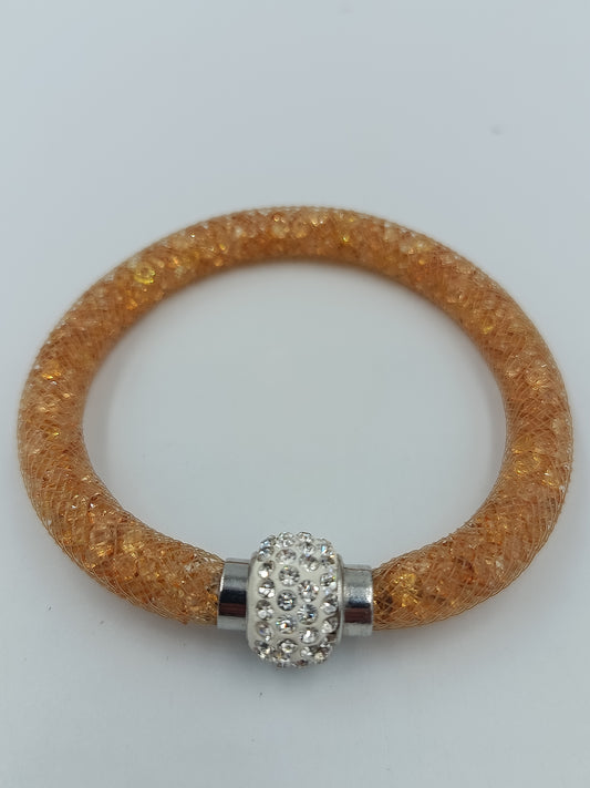Glitzer Mesh Armband orange mit Strass funkelnd  elegant