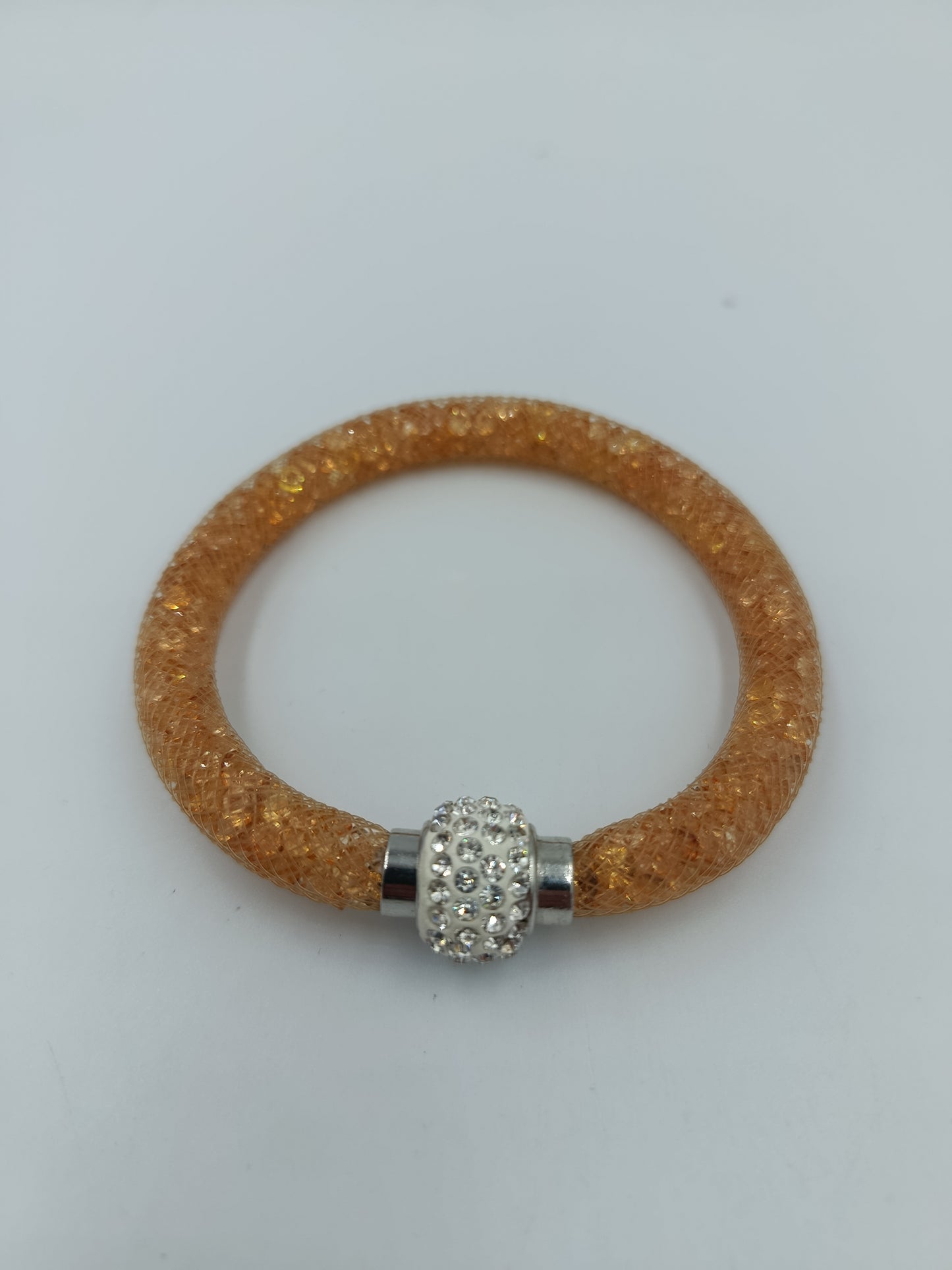 Glitzer Mesh Armband orange mit Strass funkelnd  elegant