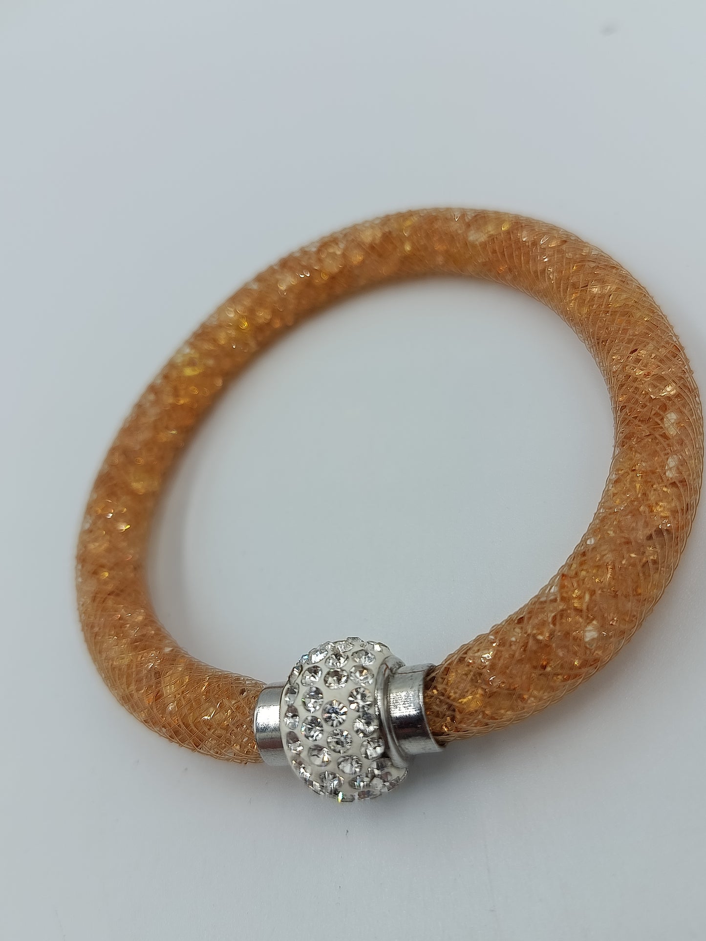 Glitzer Mesh Armband orange mit Strass funkelnd  elegant