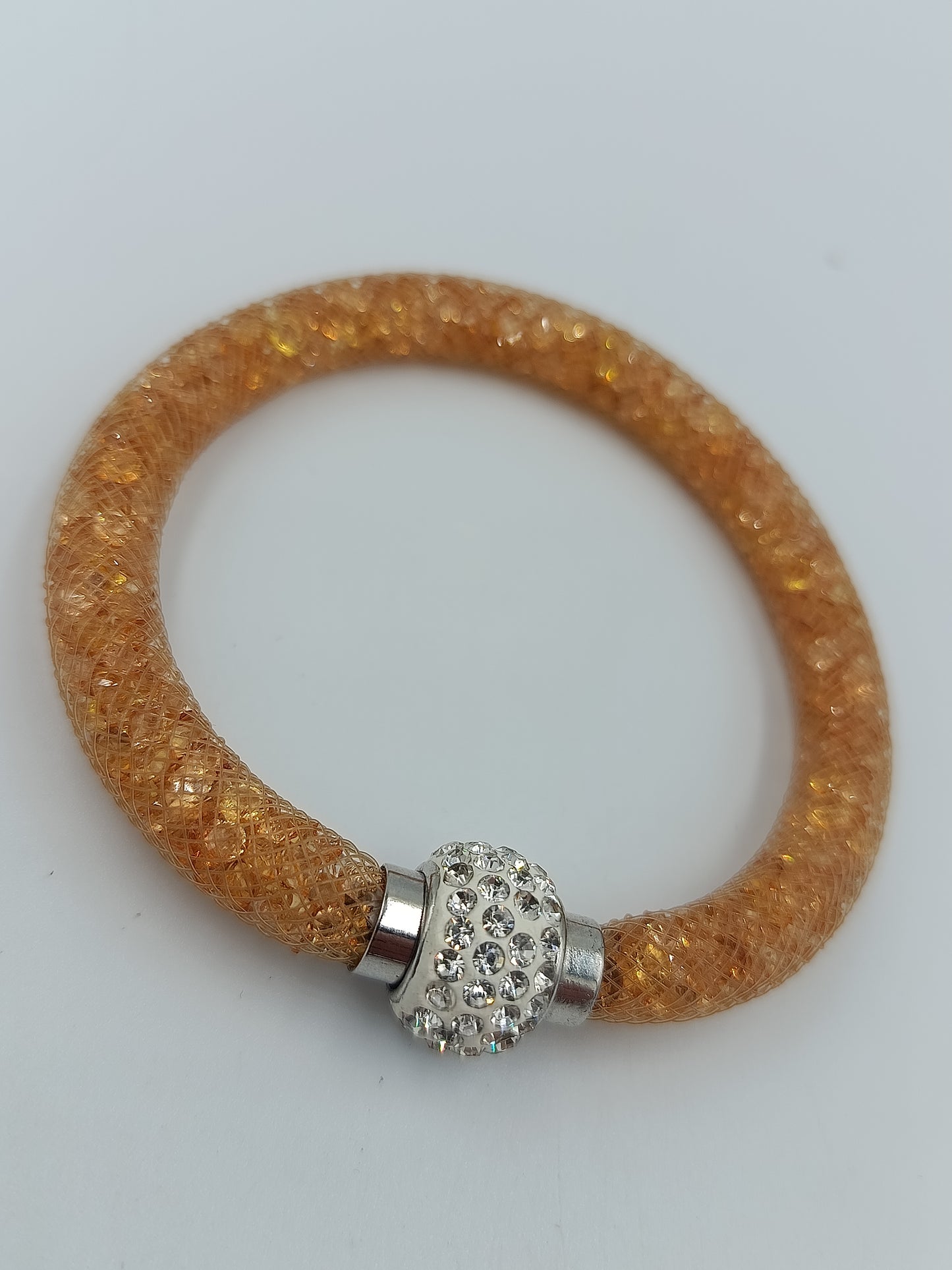 Glitzer Mesh Armband orange mit Strass funkelnd  elegant