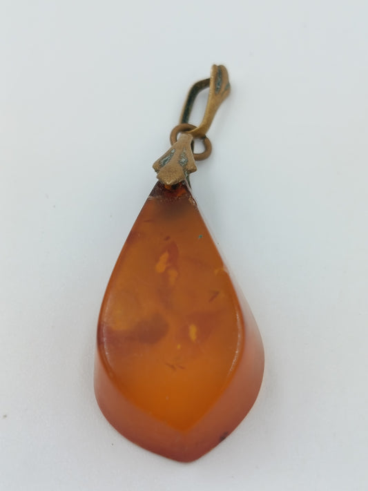 Bernstein Anhänger Tropfenform Vintage warmes Honigorange