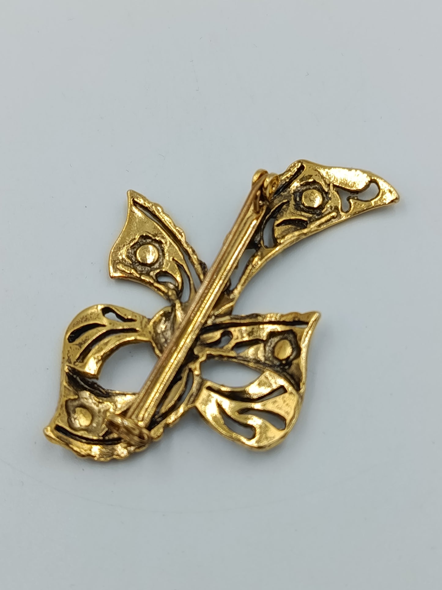 Vintage Brosche Schleife Goldfarben mit dunklen Steinen