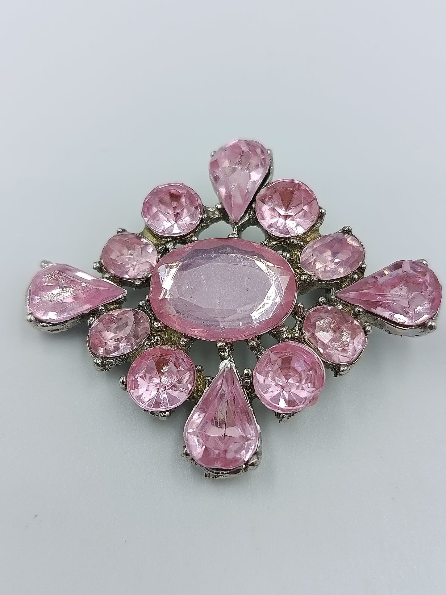 Vintage Brosche rosa Strass große Statement Brosche im Blüten Design