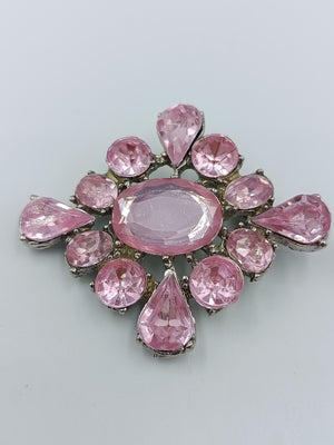 Vintage Brosche rosa Strass große Statement Brosche im Blüten Design