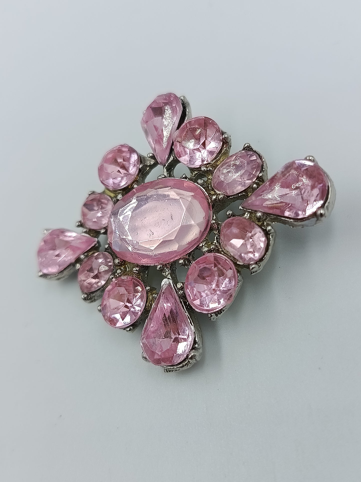 Vintage Brosche rosa Strass große Statement Brosche im Blüten Design