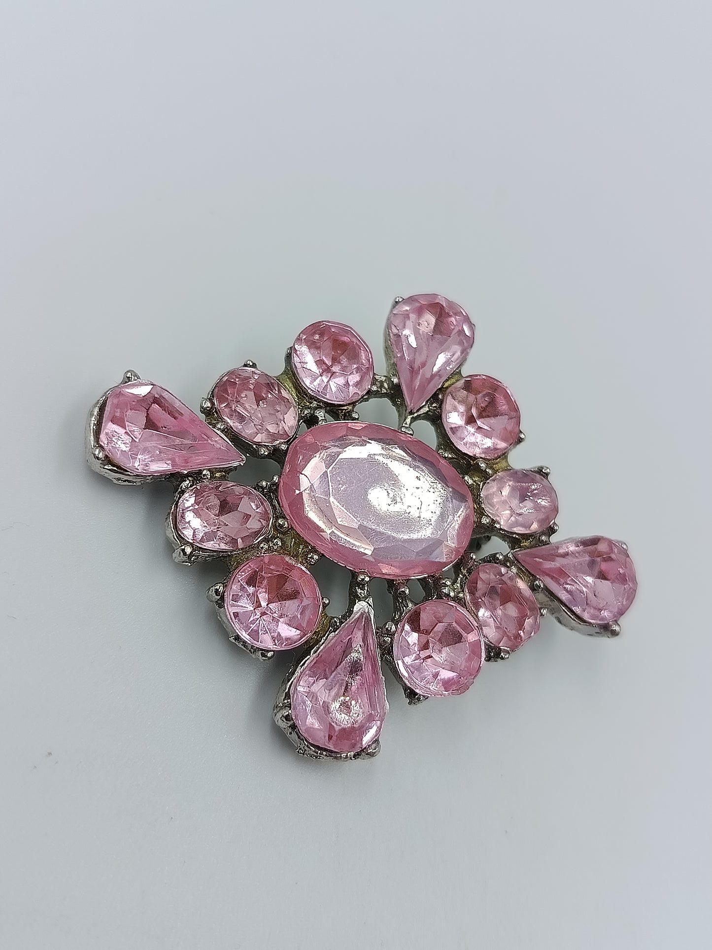 Vintage Brosche rosa Strass große Statement Brosche im Blüten Design