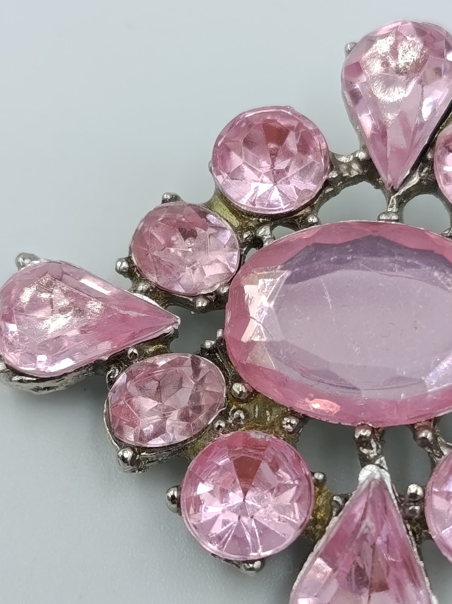 Vintage Brosche rosa Strass große Statement Brosche im Blüten Design