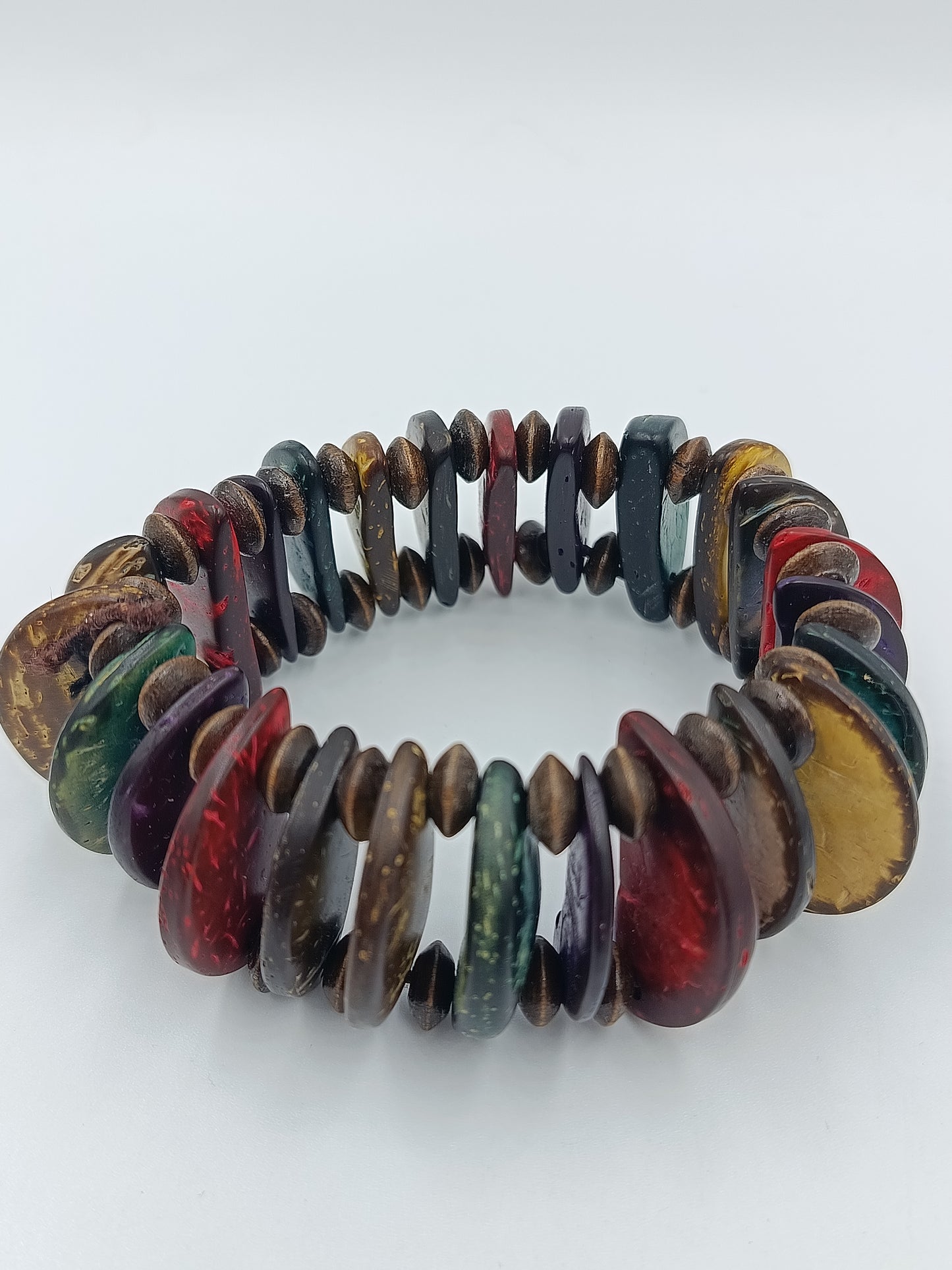 Vintage Armband elastisch buntes Resin/Harz Holz Look Boho Statement