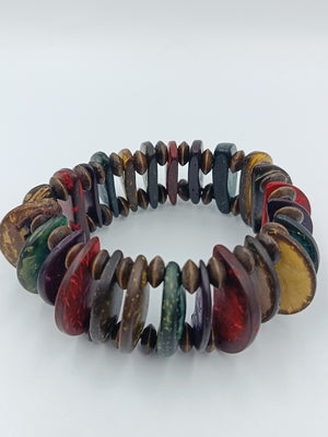 Vintage Armband elastisch buntes Resin/Harz Holz Look Boho Statement