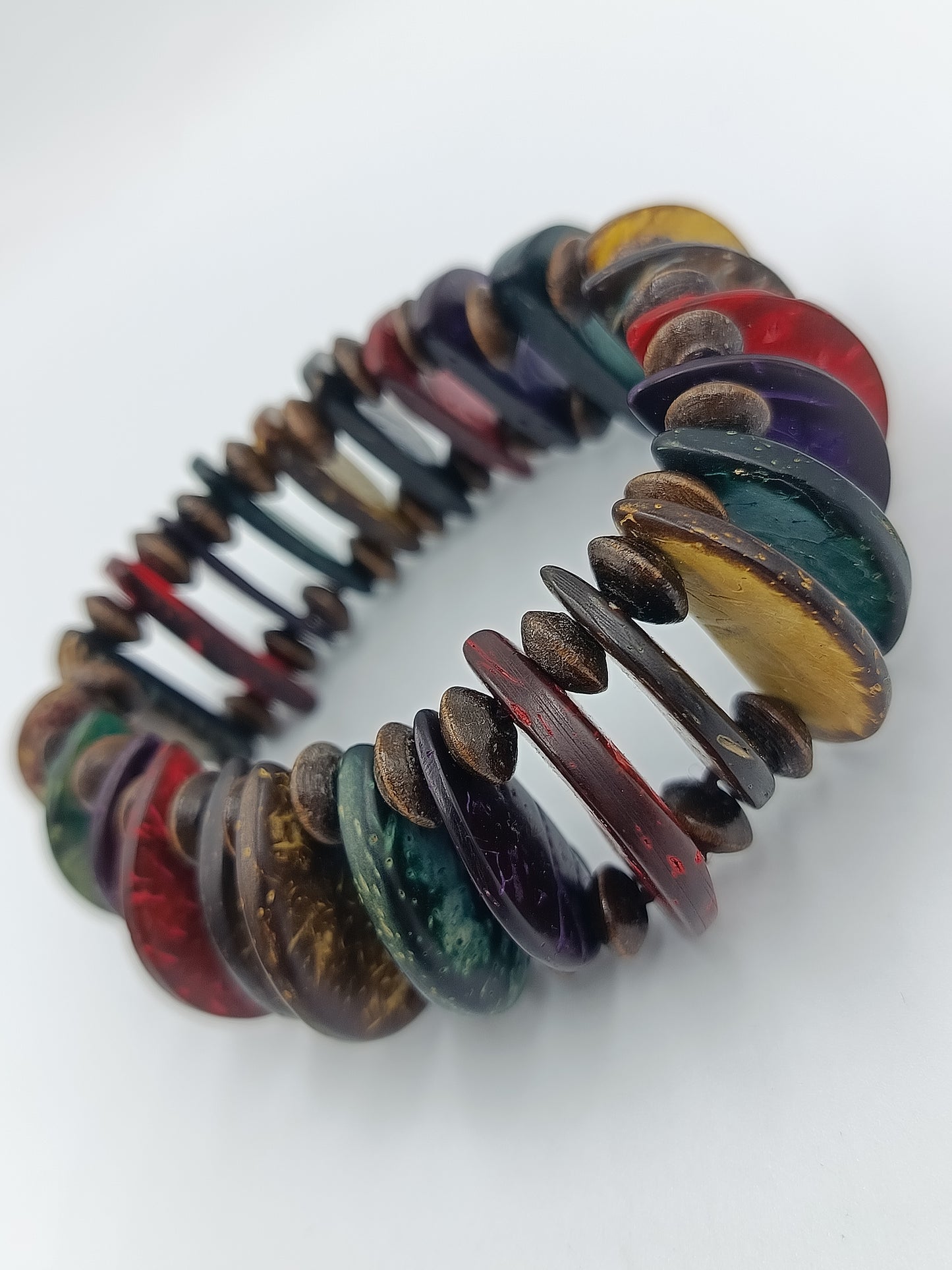 Vintage Armband elastisch buntes Resin/Harz Holz Look Boho Statement