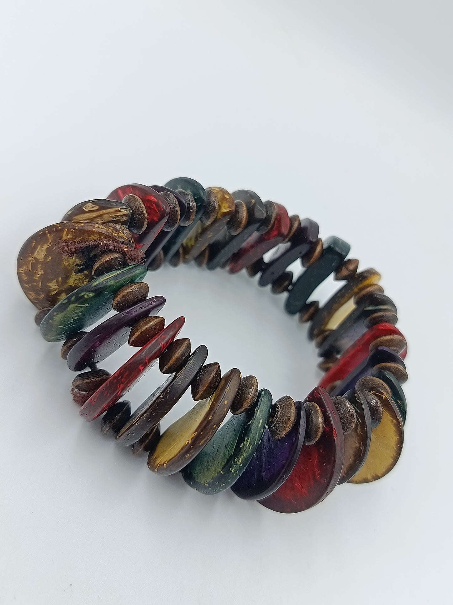 Vintage Armband elastisch buntes Resin/Harz Holz Look Boho Statement