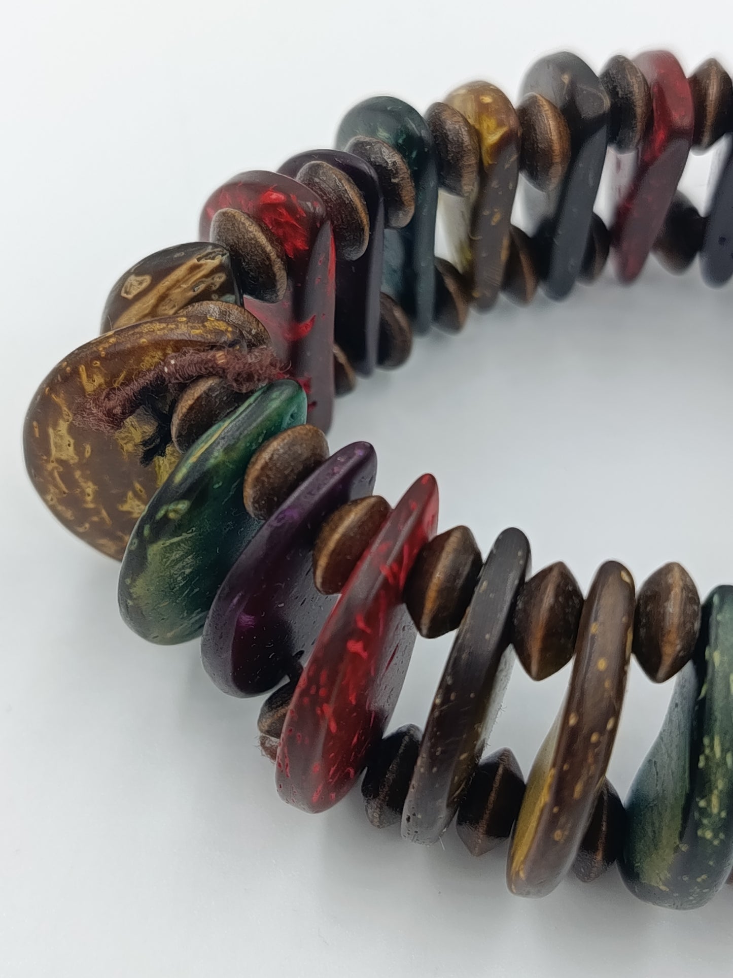Vintage Armband elastisch buntes Resin/Harz Holz Look Boho Statement