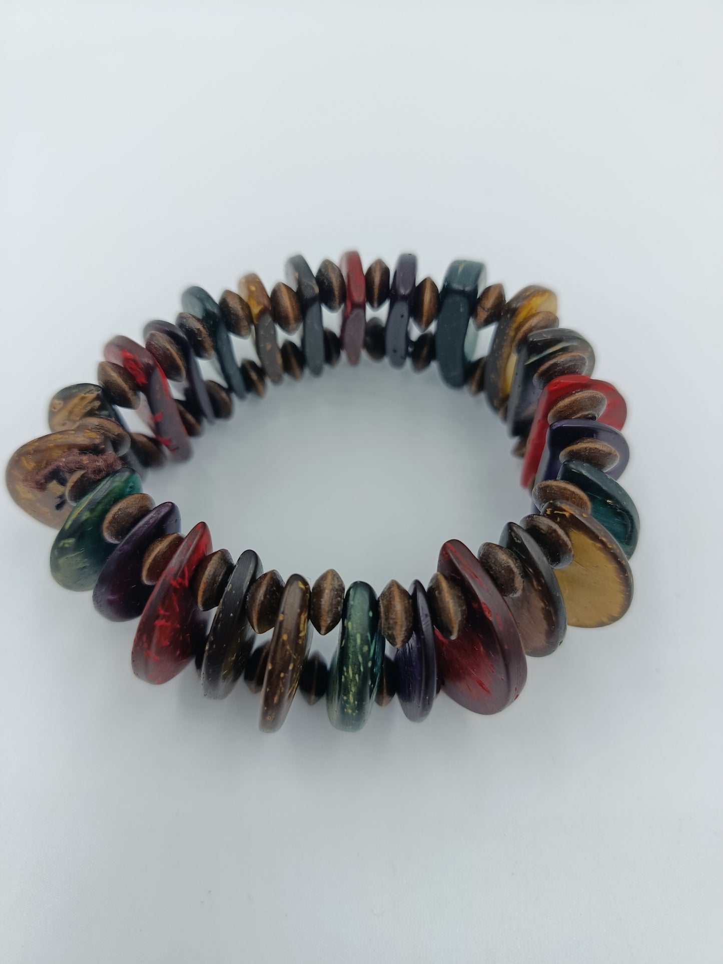 Vintage Armband elastisch buntes Resin/Harz Holz Look Boho Statement
