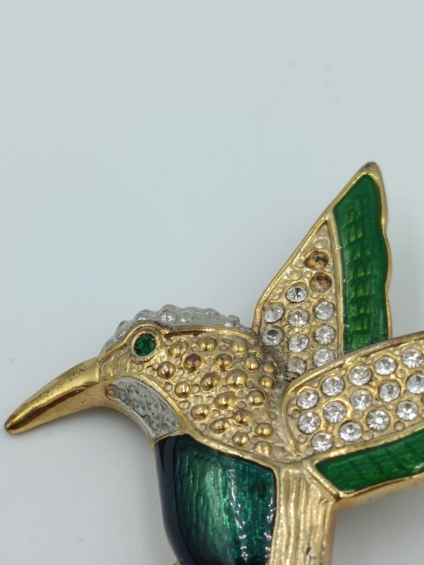 Vintage Brosche Kolibri Strass Emaille Grün Gold – Vogel Schmuck