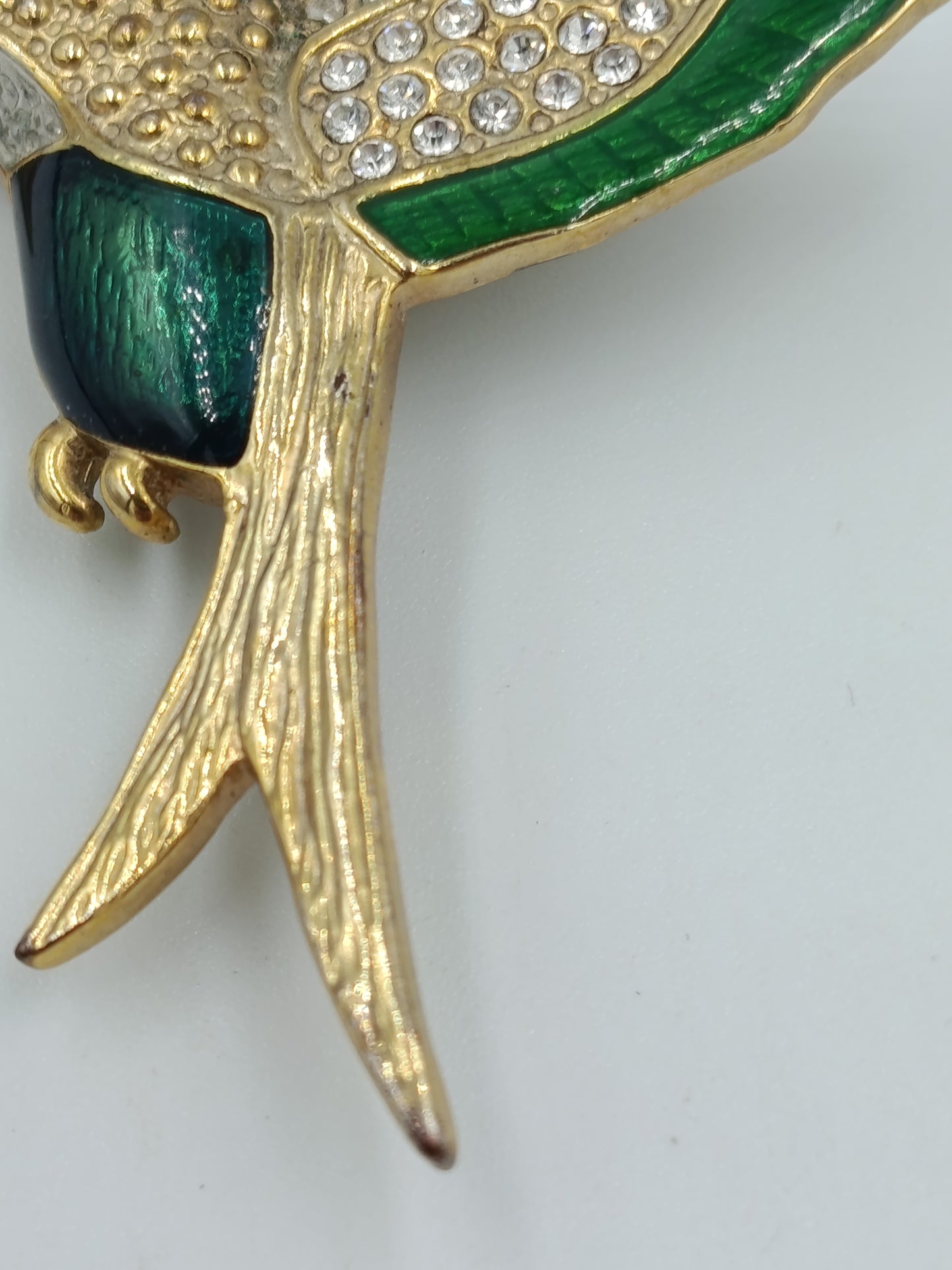 Vintage Brosche Kolibri Strass Emaille Grün Gold – Vogel Schmuck