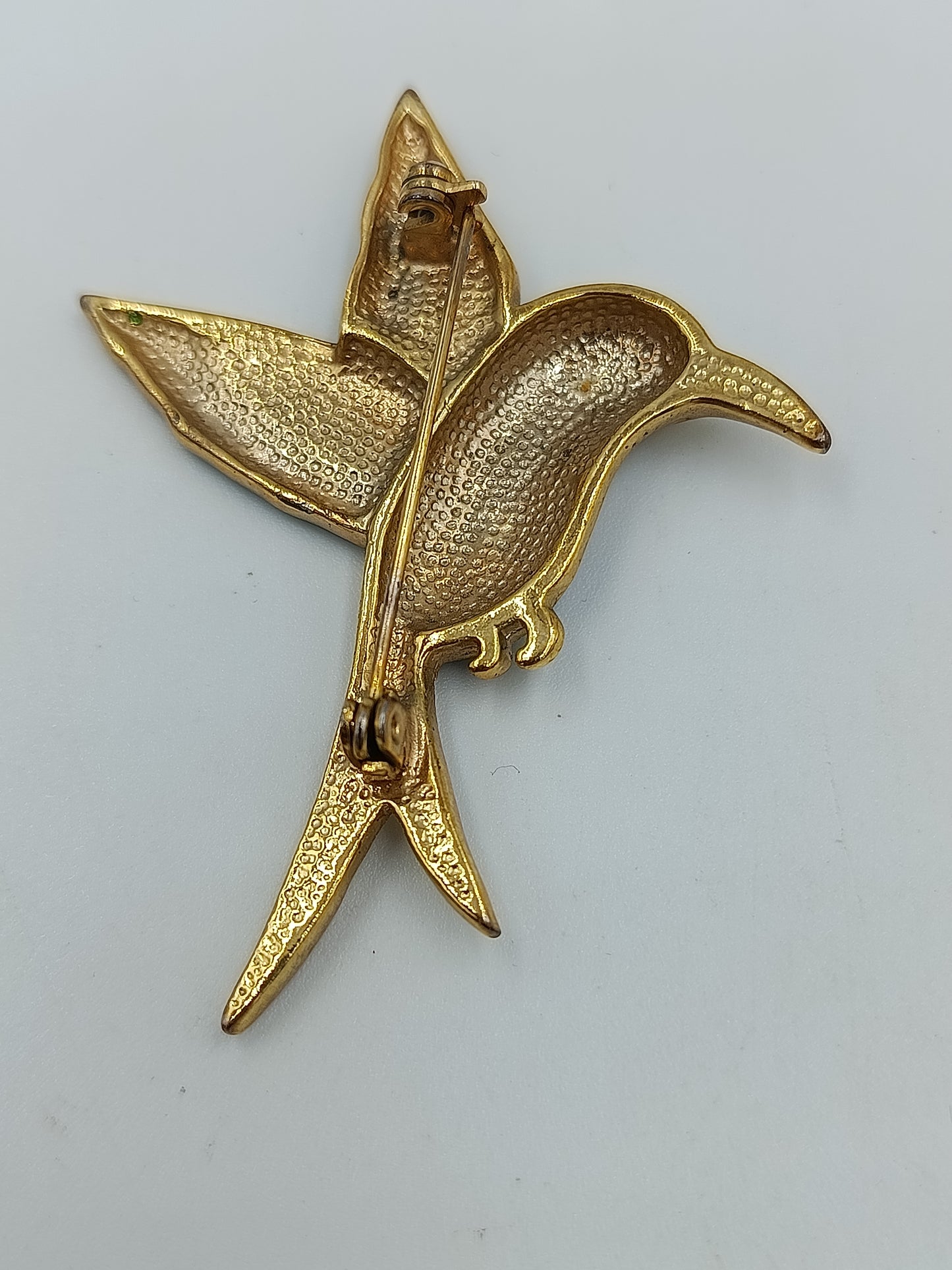 Vintage Brosche Kolibri Strass Emaille Grün Gold – Vogel Schmuck