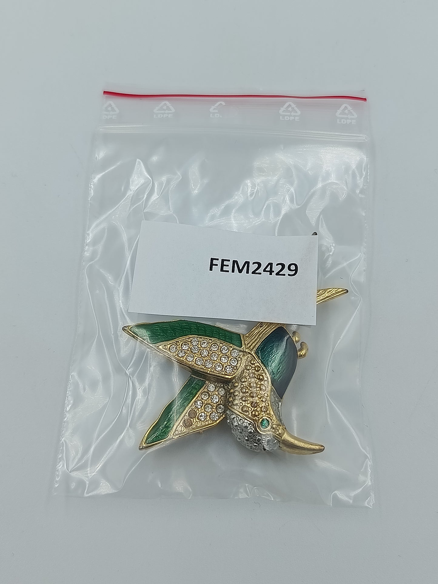 Vintage Brosche Kolibri Strass Emaille Grün Gold – Vogel Schmuck